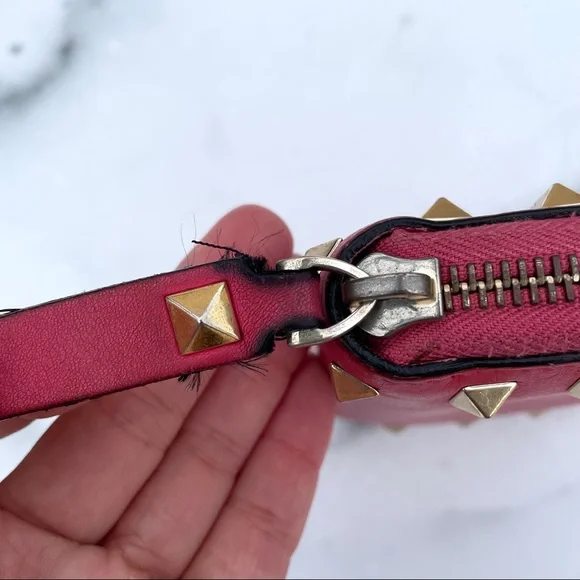 Valentino Rockstud hot pink mini leather zip wallet